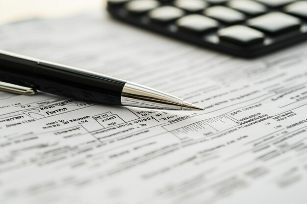 Close-up on a hand filling out a tax form with the words 